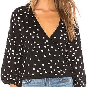 MINKPINK Jemma Black White Polka Dot Knit Wrap Sweater Top